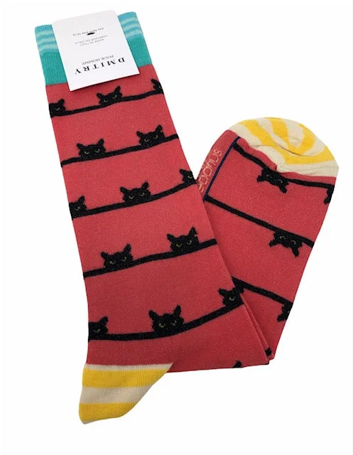 colorful ankle socks for summer -DMITRY "Cats" Patterned Made in Italy Mercerized Cotton Socks