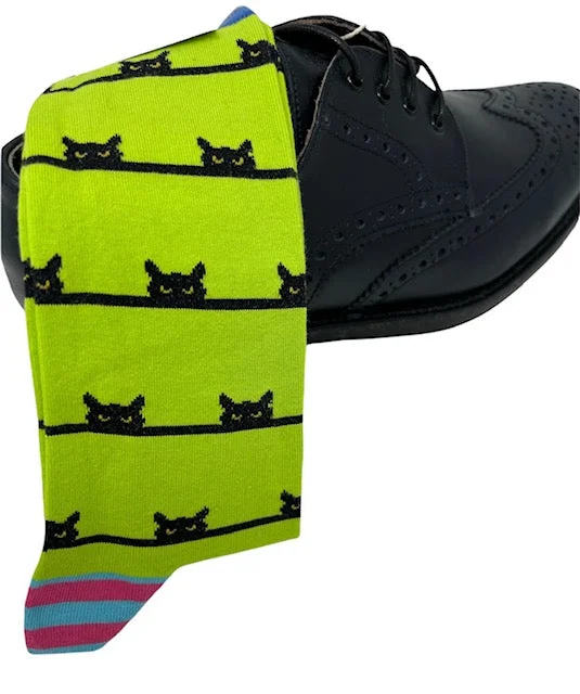 travel compression socks for long trips -DMITRY "Peeping Cats" Patterned Made in Italy Mercerized Cotton Socks