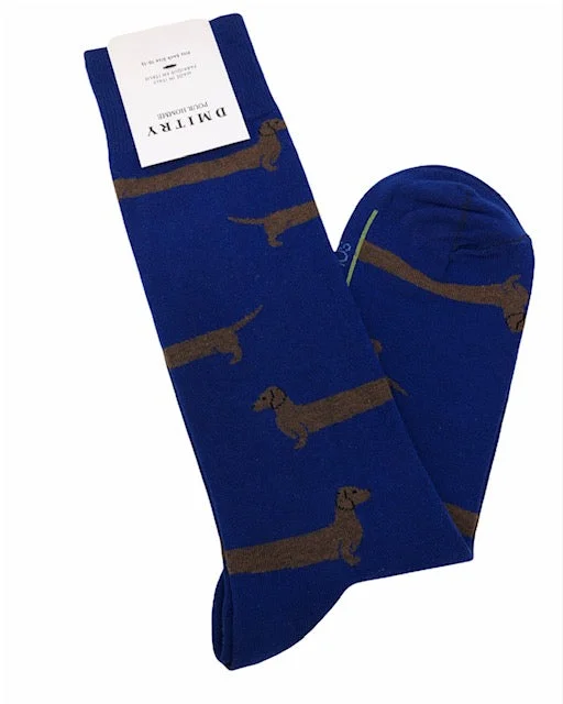 cotton socks for hiking trips -DMITRY "Dachshund" Patterned Made in Italy Mercerized Cotton Socks