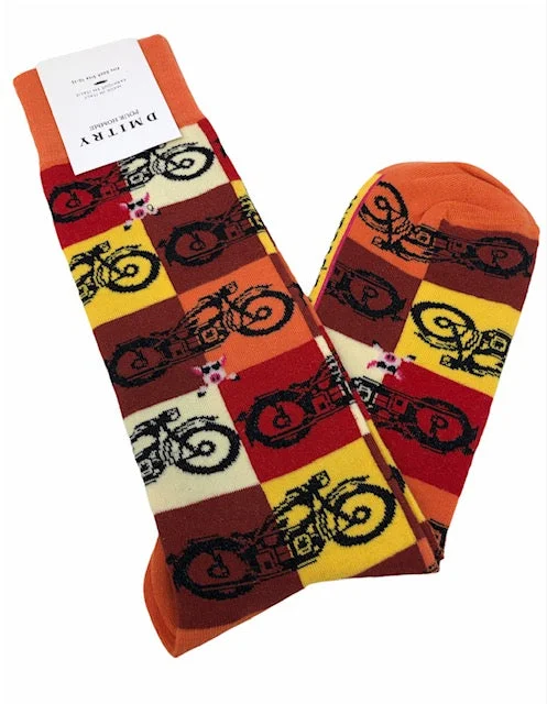 knee-high socks for girls -DMITRY "Motorcycles" Patterned Made in Italy Mercerized Cotton Socks