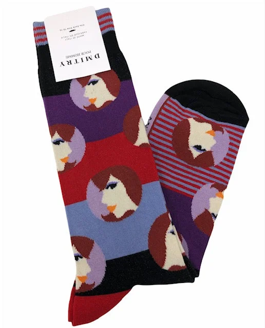 thick wool socks for winter camping -DMITRY "Faces" Patterned Made in Italy Mercerized Cotton Socks