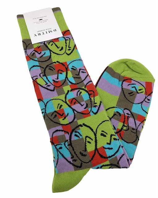 moisture-wicking socks for outdoor activities -DMITRY "Faces" Patterned Made in Italy Mercerized Cotton Socks