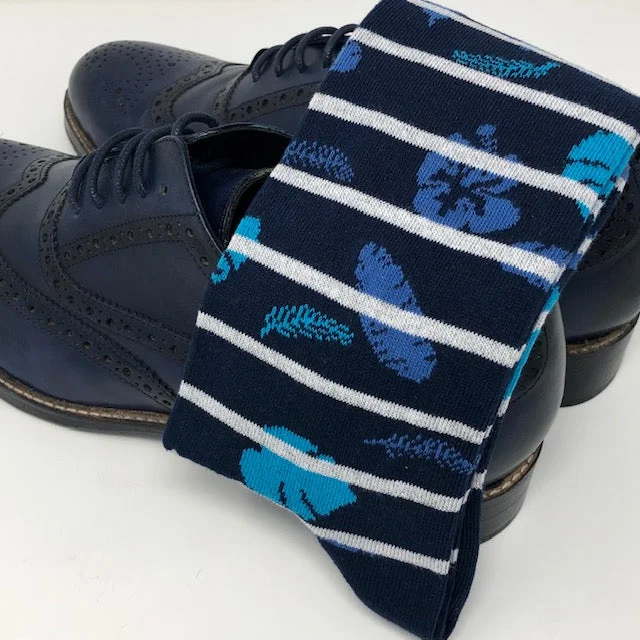 cotton socks for all-day wear -DMITRY Navy Patterned Made in Italy Mercerized Cotton Blend Socks