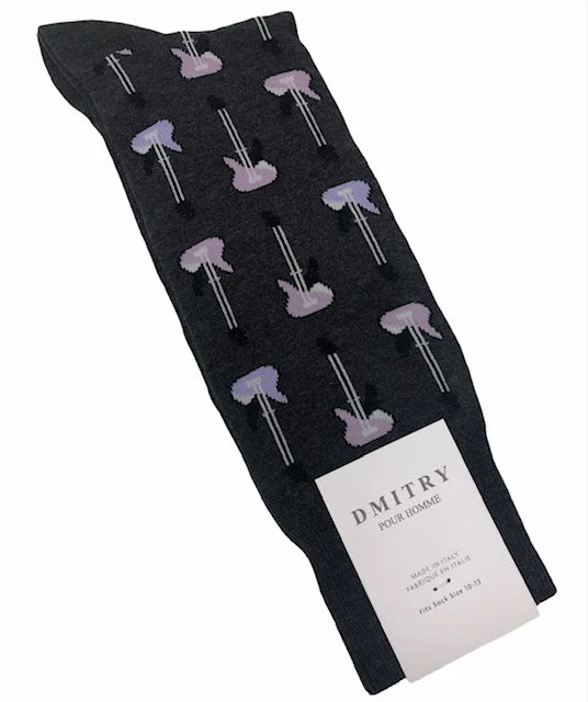 heavy-duty socks for outdoor work -DMITRY Grey Guitar Patterned Made in Italy Mercerized Cotton Socks