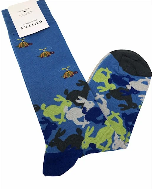 novelty socks for themed parties -DMITRY "Bunnies" Patterned Made in Italy Mercerized Cotton Socks