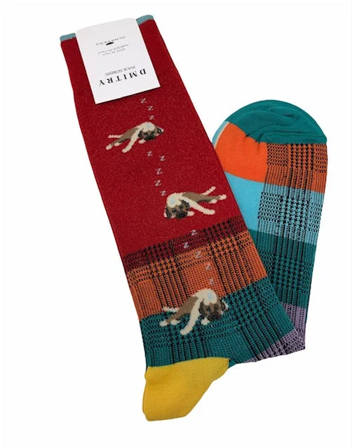 comfortable crew socks for casual wear -DMITRY "Let Sleeping Dogs Lie" Patterned Made in Italy Mercerized Cotton Socks