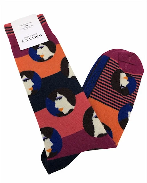 trendy socks for winter outfits -DMITRY "Faces" Patterned Made in Italy Mercerized Cotton Socks