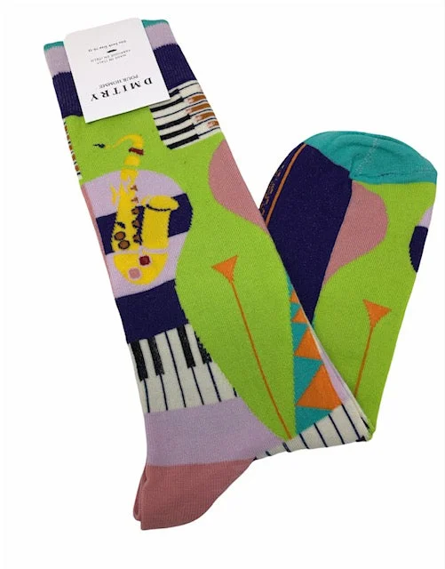 athletic socks for basketball -DMITRY "Music" Patterned Made in Italy Mercerized Cotton Socks