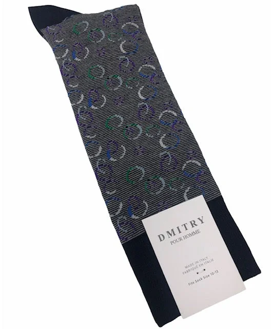 high-quality wool socks for outdoor adventures -DMITRY Navy Patterned Made in Italy Mercerized Cotton Socks