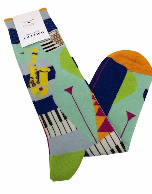 thick cotton socks for cold weather -DMITRY "Music" Patterned Made in Italy Mercerized Cotton Socks