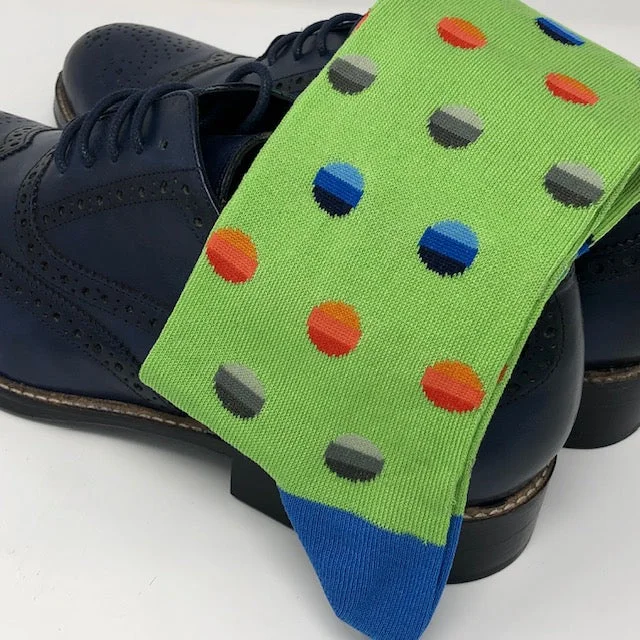 performance socks for cycling -DMITRY Green Patterned Made in Italy Mercerized Cotton Blend Socks