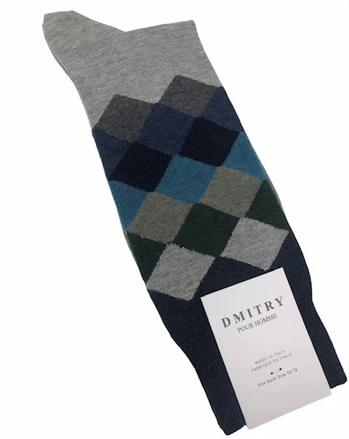 thick thermal socks for winter -DMITRY Grey Patterned Made in Italy Mercerized Cotton Socks