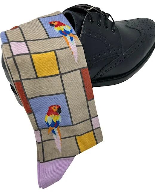 cushioned socks for indoor activities -DMITRY "It's A Jungle Out There" Patterned Made in Italy Mercerized Cotton Socks