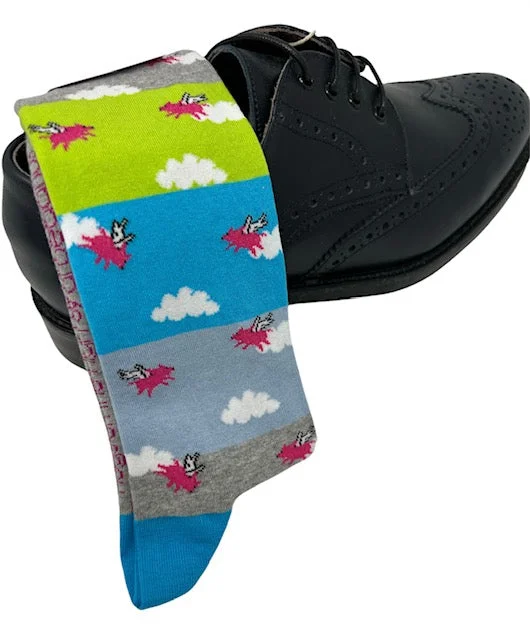 yoga socks for better grip -DMITRY "Hogs On The High" Patterned Made in Italy Mercerized Cotton Socks