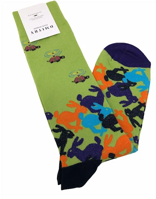 thick socks for outdoor activities -DMITRY "Bunnies" Patterned Made in Italy Mercerized Cotton Socks