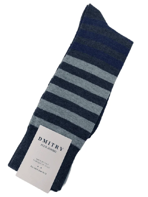 cushioned ankle socks for runners -DMITRY Blue Striped Made in Italy Mercerized Cotton Socks