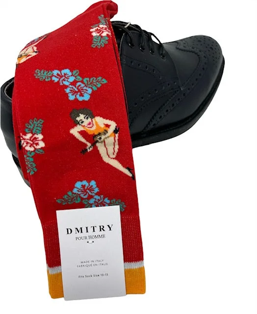 warm socks for skiing -DMITRY "A Hui Hou" Patterned Made in Italy Mercerized Cotton Socks