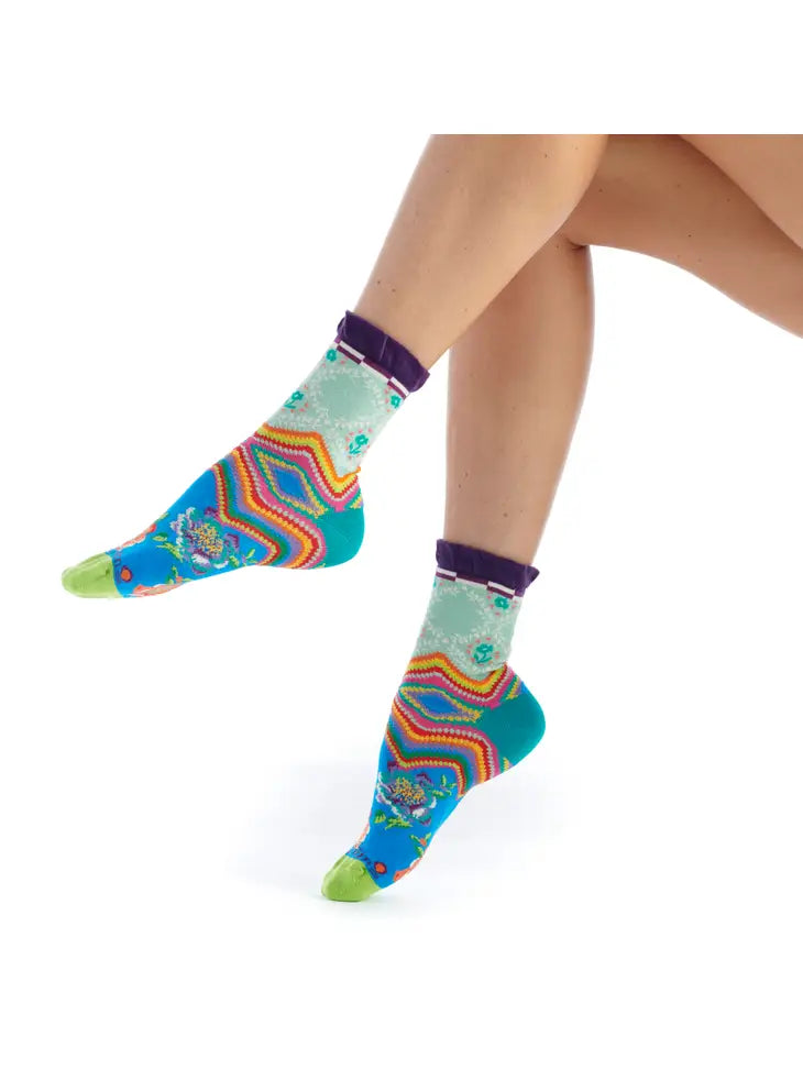 moisture-wicking socks for biking -Women's Patterned Made in Italy Mercerized Cotton Socks