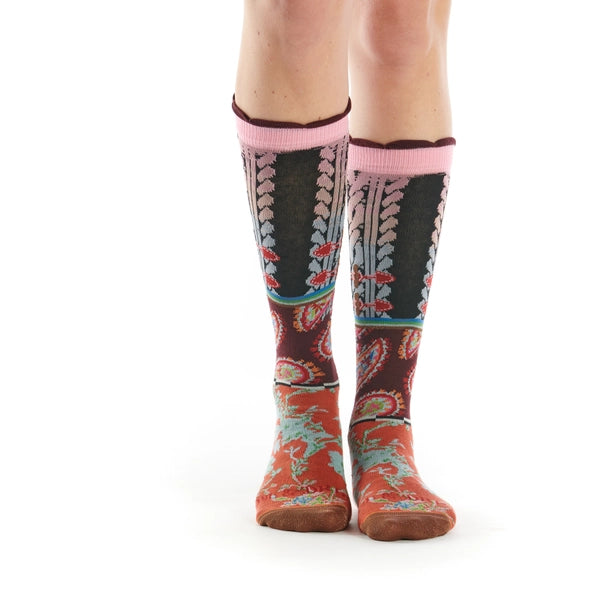 performance socks for marathon runners -Women's Patterned Made in Italy Mercerized Cotton Socks