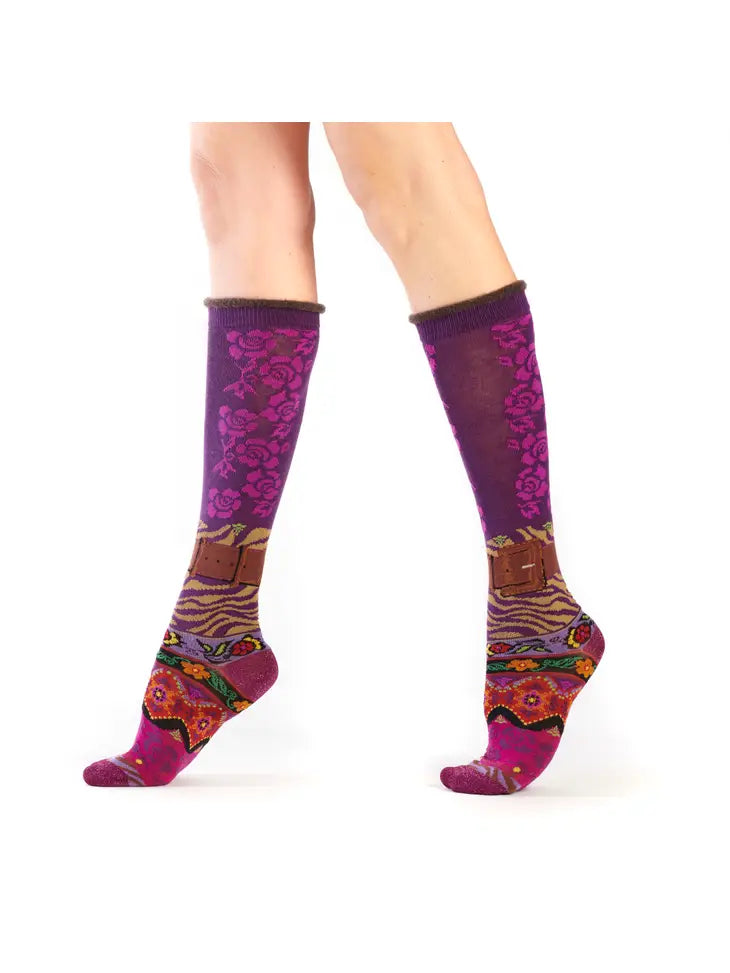 thermal socks for hiking -Women's Patterned Made in Italy Mercerized Cotton Socks