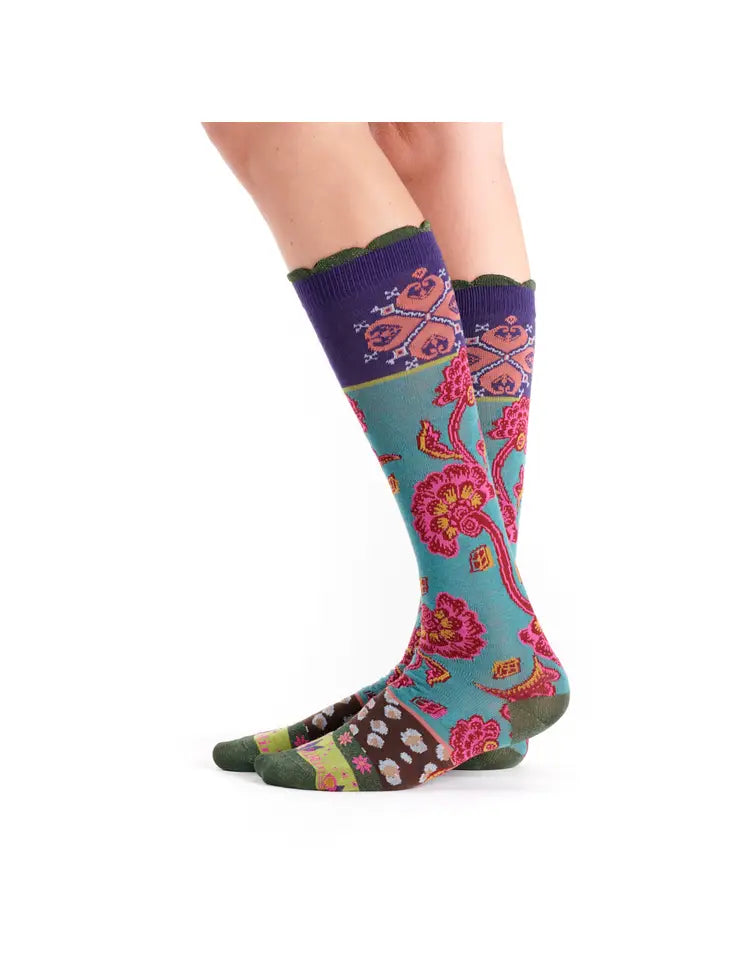 soft cushioned socks for running -Women's Patterned Made in Italy Mercerized Cotton Socks