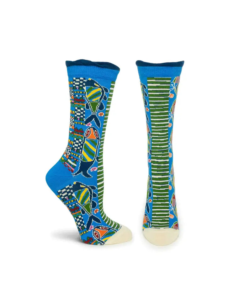 breathable cotton socks for travel -Women's Patterned Mercerized Cotton Socks