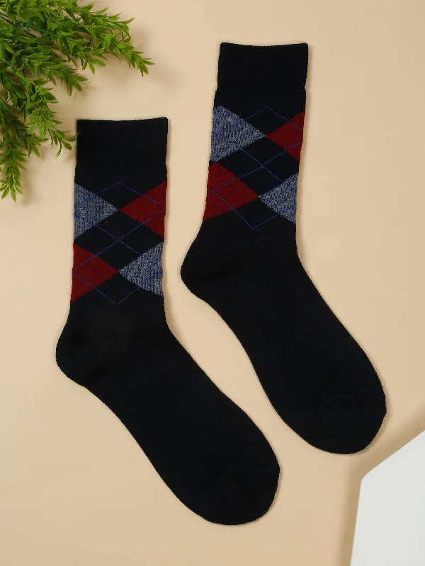 stylish patterned socks for men -Men's Navy Blue Basic Crew length Socks -Pack of 3