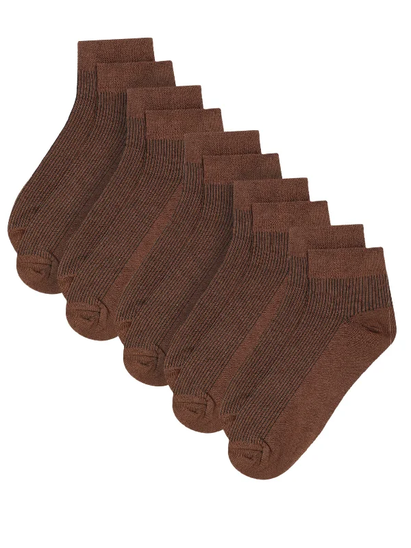 wool blend socks for warmth -Men Set of 5 Brown Ankle Length Socks