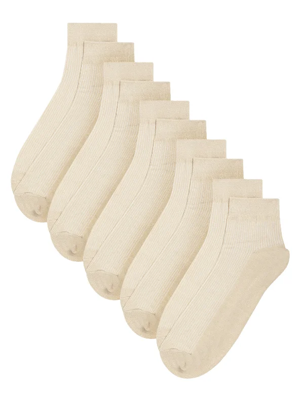 travel socks for long flights -Men Set of 5 Cream Ankle Length Socks