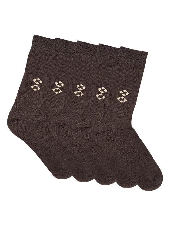 knee-high socks for cold weather -Men's Brown Basic Crew length Socks -Pack of 5