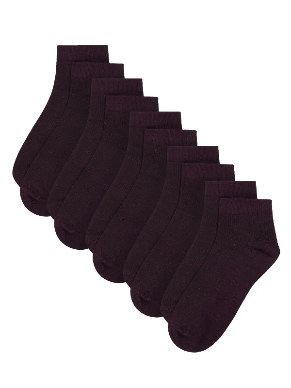 breathable wool socks for hiking -Men Set of 5 Burgundy Ankle Length Socks