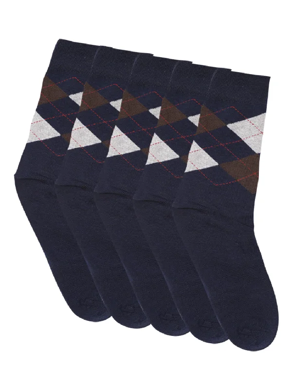 cushioned sport socks for runners -Men's Navy Blue Basic Crew length Socks -Pack of 5