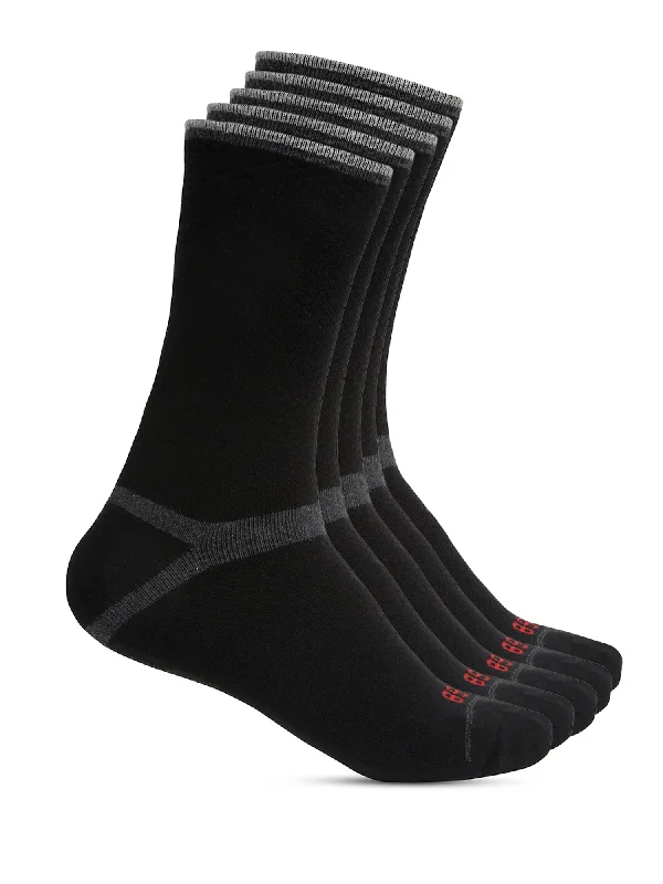 cotton socks for hiking trips -Men's Black Fashion Crew length Terry Socks -Pack of 5