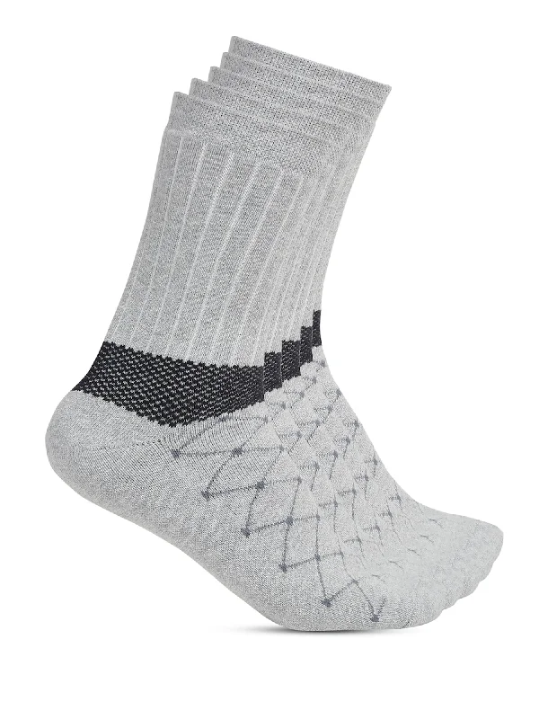 breathable cotton socks for travel -Men's Grey Melange Fashion Crew length Terry Socks -Pack of 5