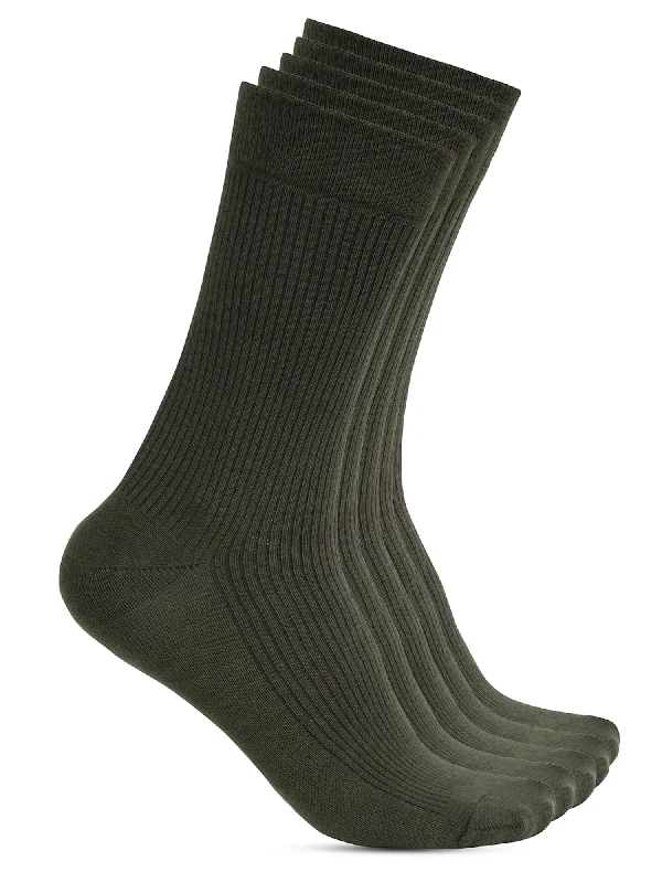 seamless wool socks for warmth -Men's Olive Green Basic Crew length Socks -Pack of 5