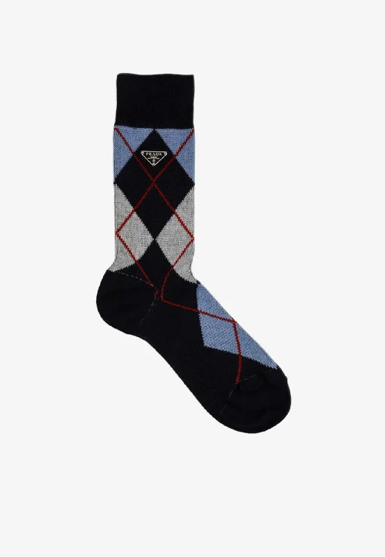 moisture-wicking socks for outdoor activities -Argyle Pattern Knitted Socks