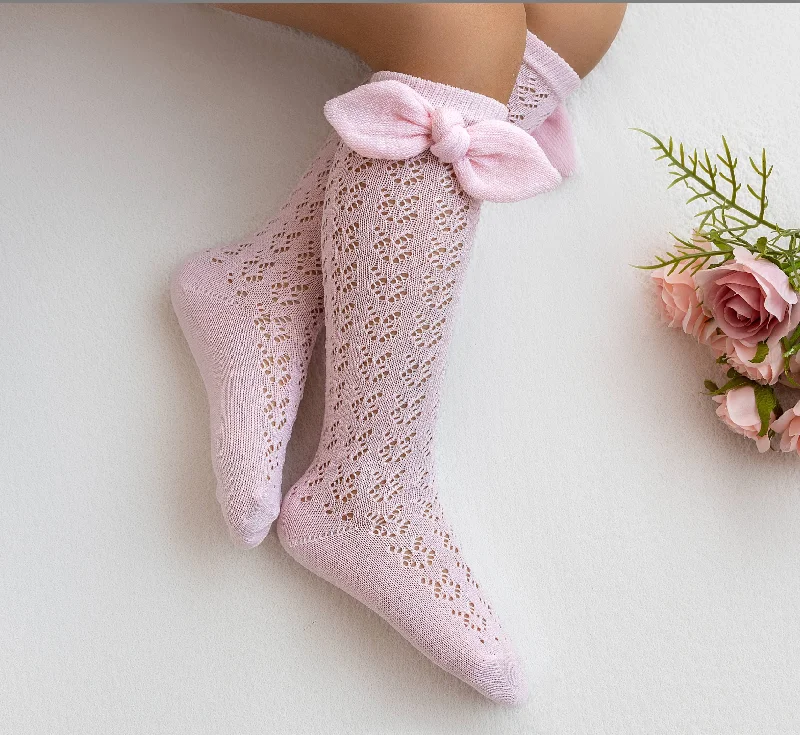 lightweight socks for warm weather -Crochet Knee Hi With Bow