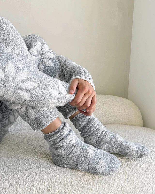 ankle socks for fitness activities -Grey Snowflake Bia Fuzzy Socks