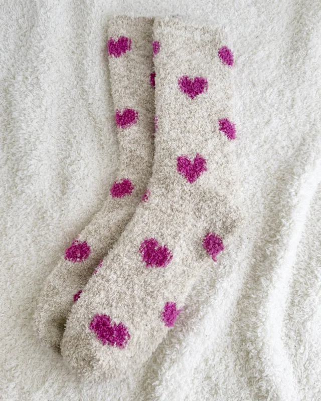 comfortable cushioned socks for gym workouts -Pink Hearts Bia Fuzzy Socks