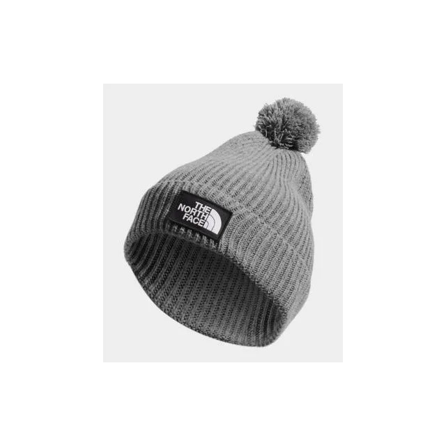 camping gear with emergency whistle -TNF Logo Box Pom Beanie